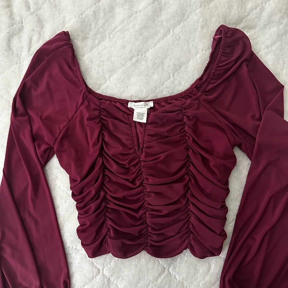 Elegant Burgundy Ruched Women's Top
